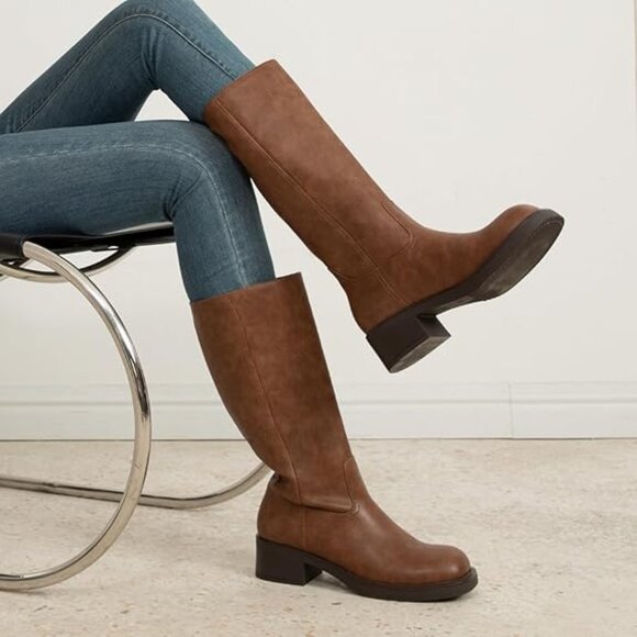 Athlefit Shoes - Athlefit Women's Knee High Square Toe Wide Calf Chunky Boots